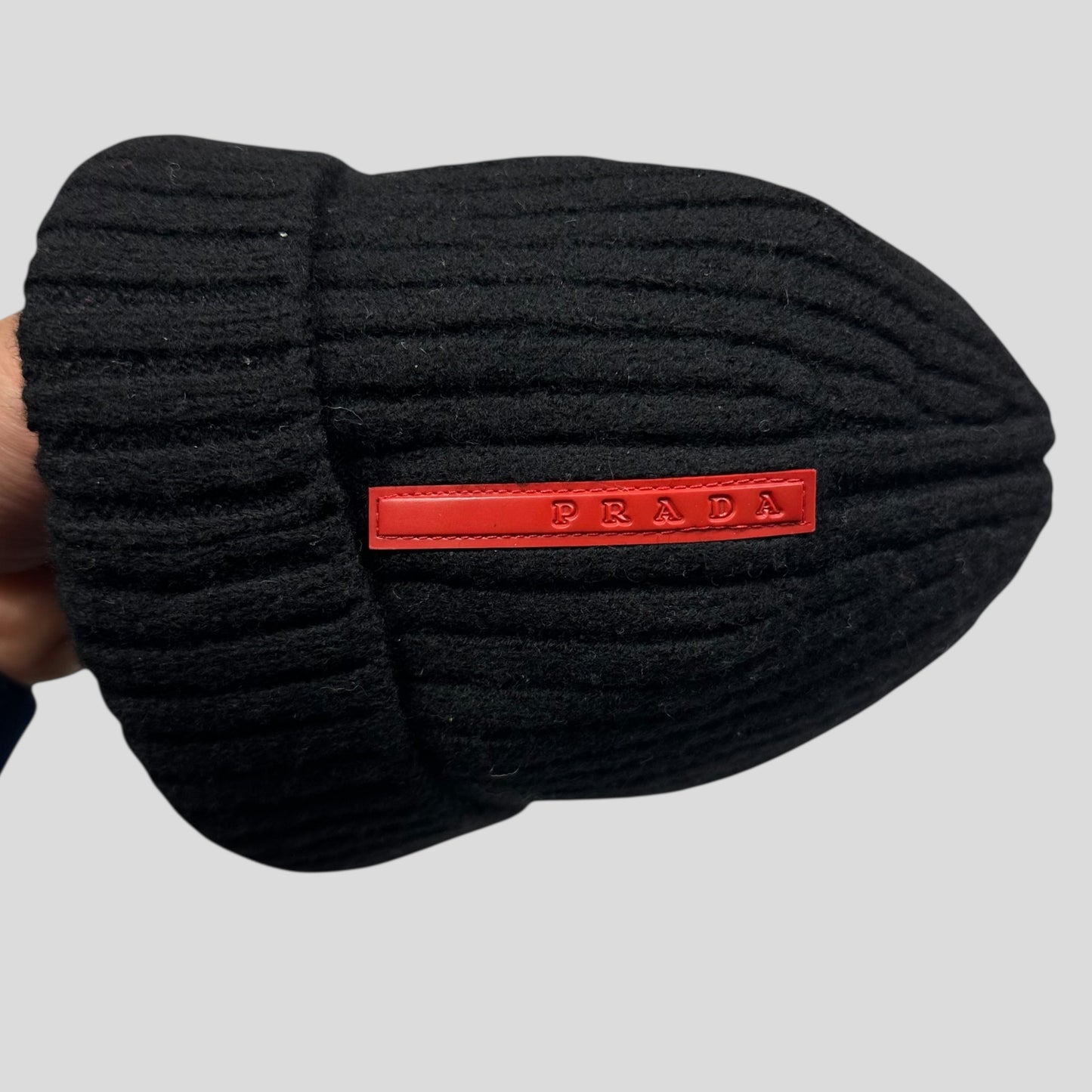 Prada Sport 2009 Black Ribbed Wool Fisherman’s Beanie - M