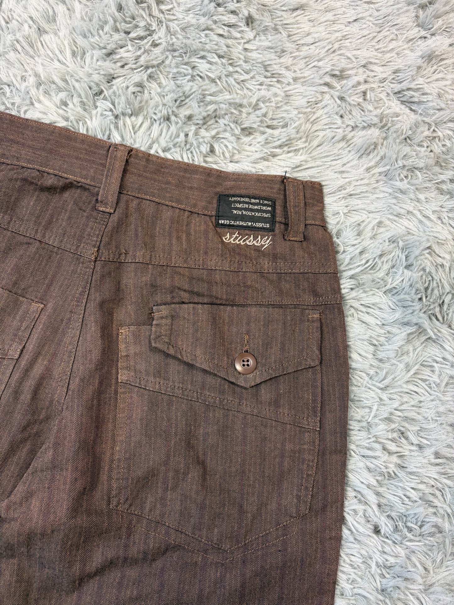 Stussy 00’s Embroidered Logo Striped Brown Shorts - S