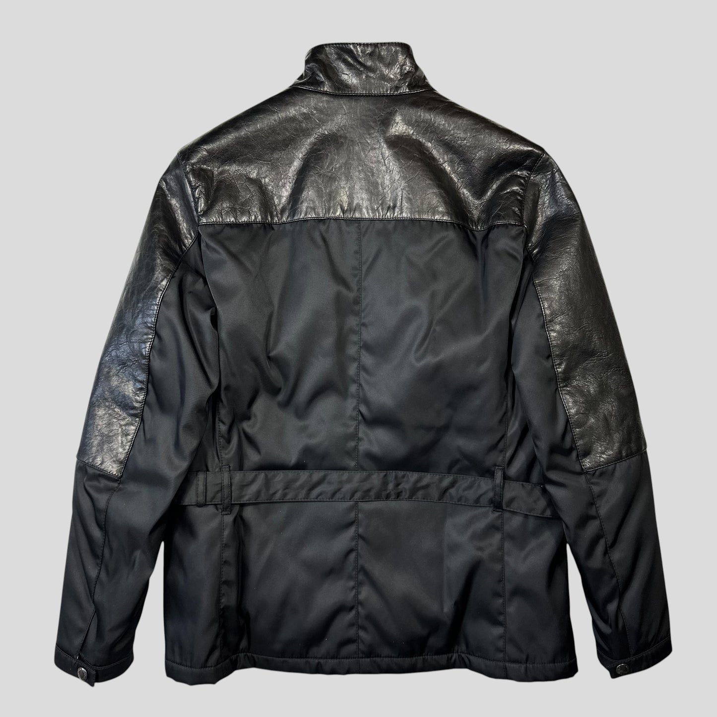 Prada Milano 2011 Gabardine Nylon Leather Jacket + Belt - M
