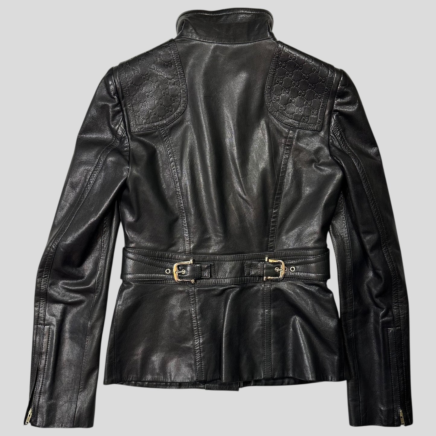 Gucci by Tom Ford 2003 GG Monogram Leather Belted Jacket - IT42