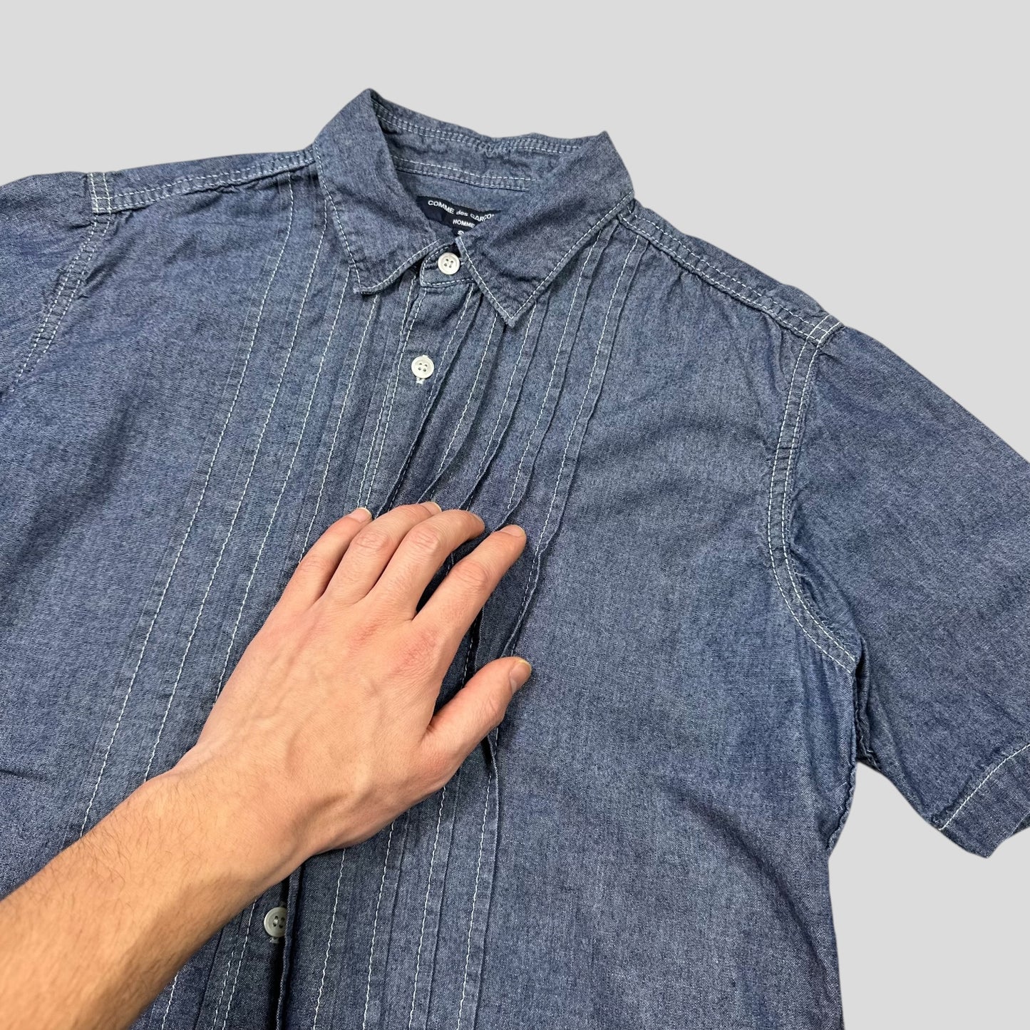 Comme Des Garçons Homme 2008 Pleated Indigo Cotton Shirt - S