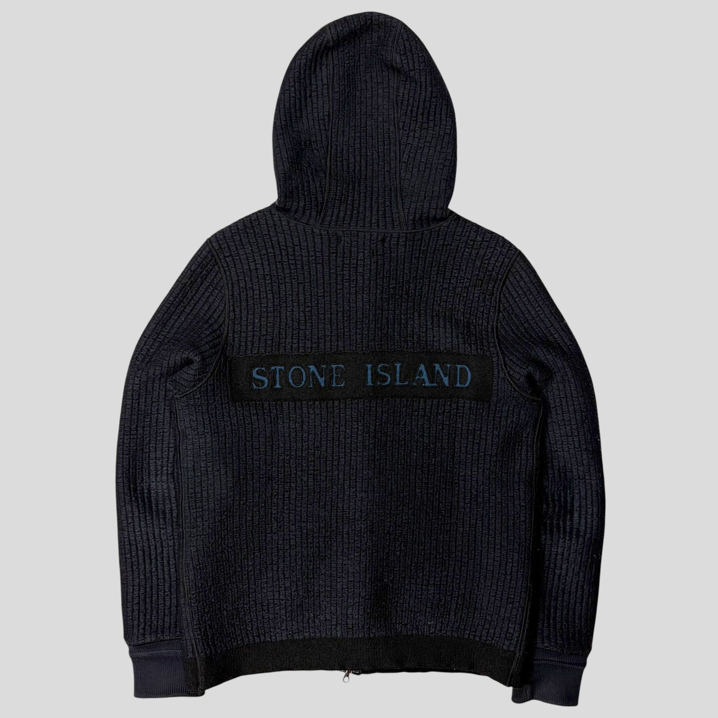 Stone Island AW04 Heavy Ribbed Knit Spellout Hoodie Jacket - M