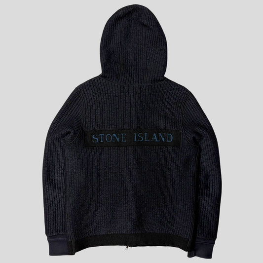Stone Island AW04 Heavy Ribbed Knit Spellout Hoodie Jacket - M