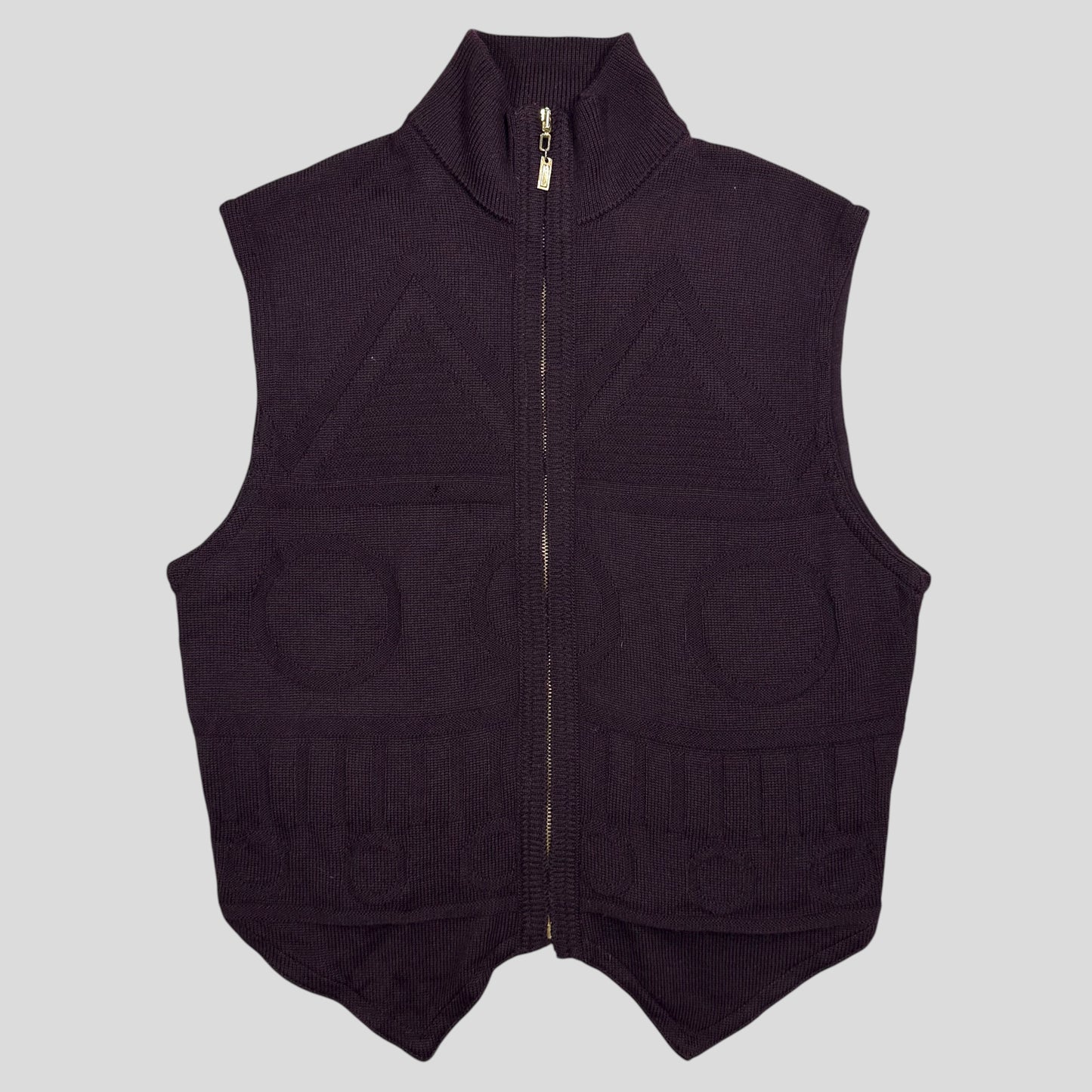 Gianni Versace 80’s Wool Geometric Pattern Cardigan Vest - S/M