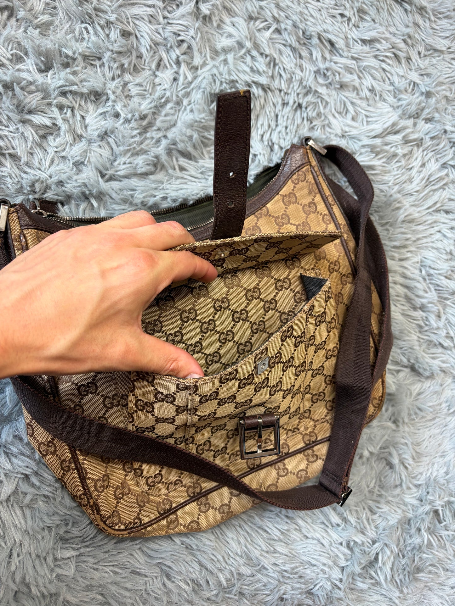 Gucci GG Monogram Brown Canvas Satchel Crossbody Bag