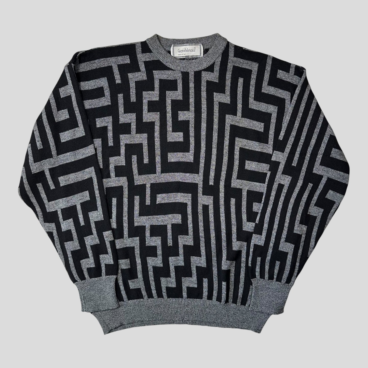Gianni Versace 90’s Greca Key Pattern Wool Knit - IT54
