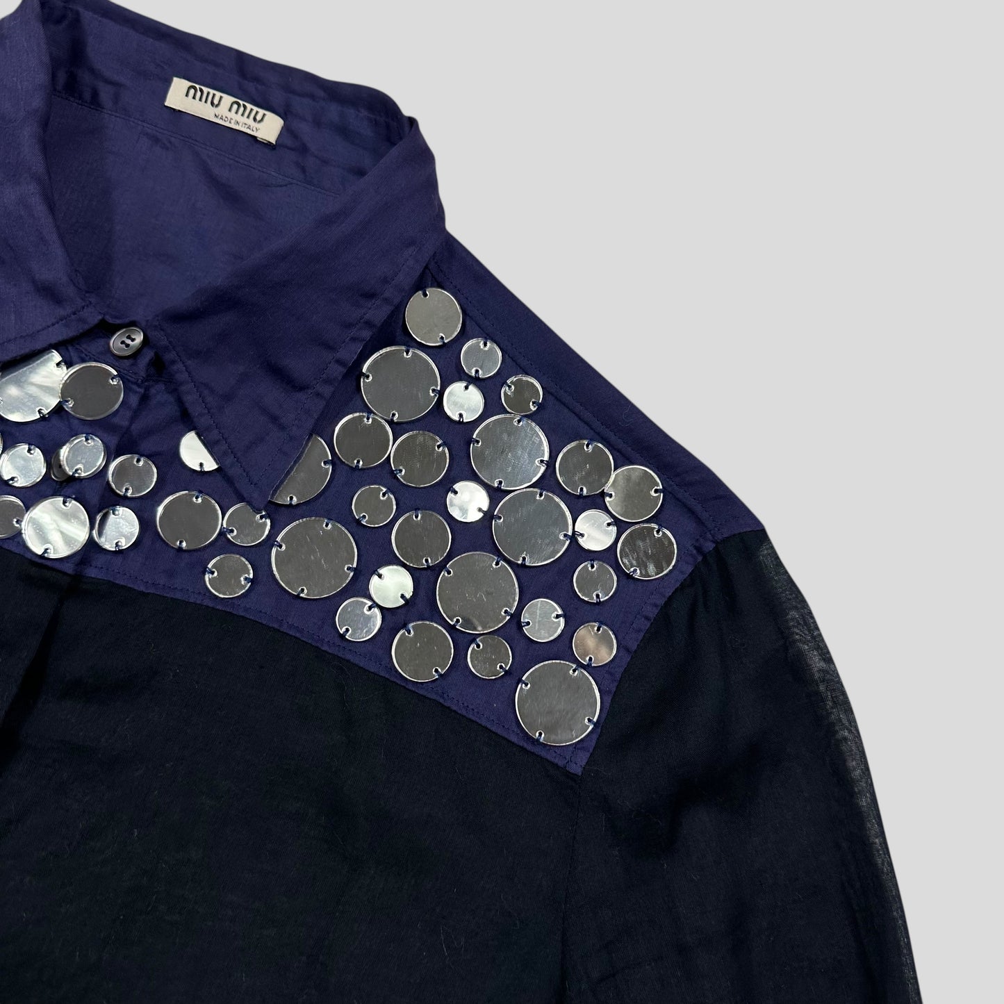 Miu Miu SS05 Mirror Appliqué Sheer Cotton Bi-colour Shirt - IT44 (M)