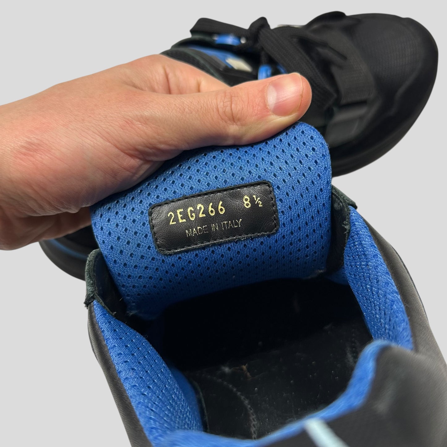 Prada 2018 Mechano Nero Voyage Rubber + Leather Logo Trainers - UK8.5/9