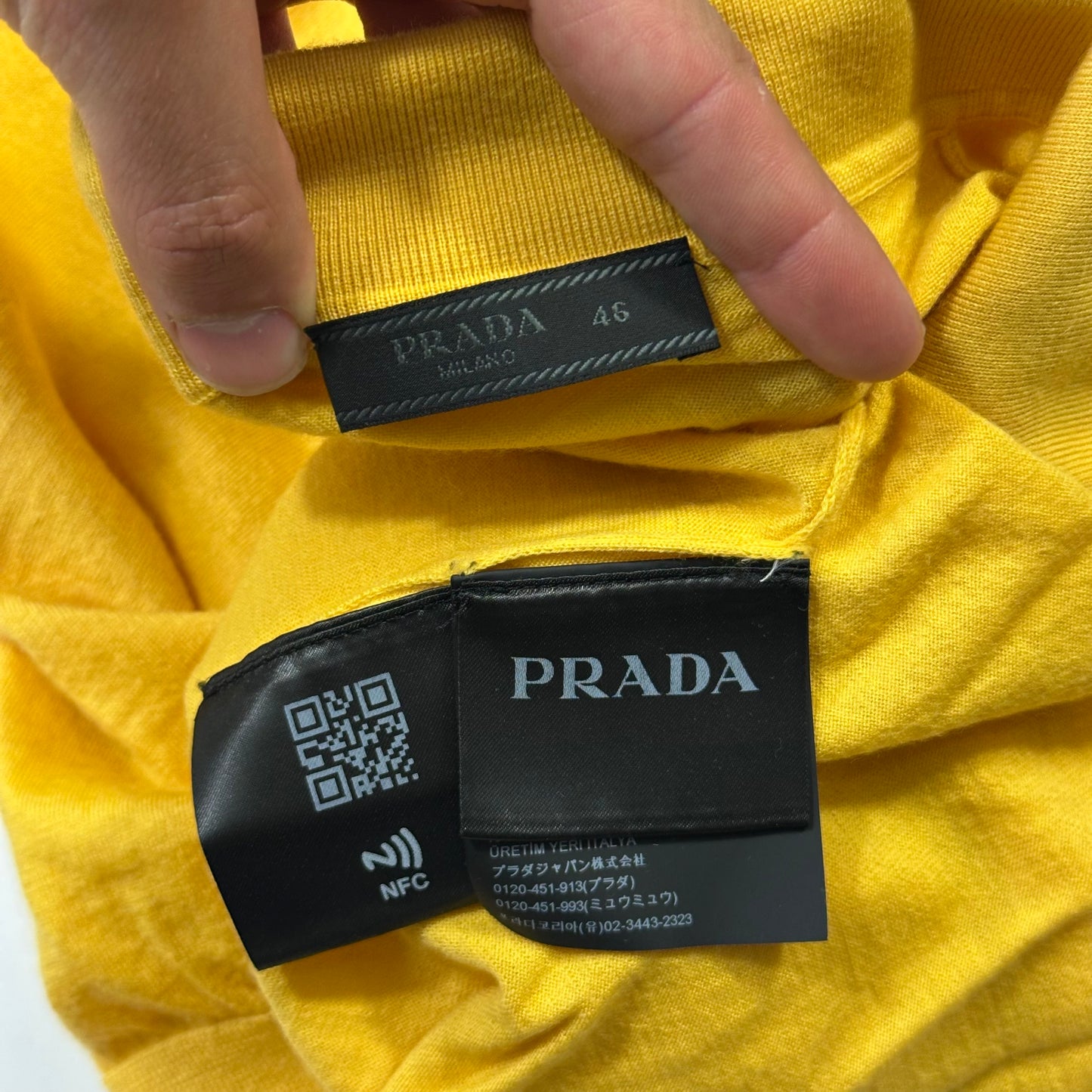 Prada Milano 2022 Yellow Virgin Wool Light Collared Logo Knit - S/M