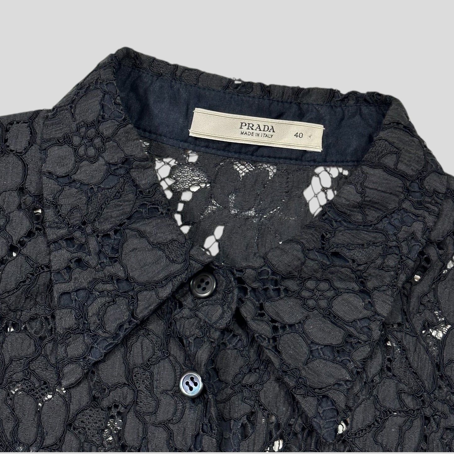 Prada 00’s Floral Broderie Lace Mesh Blouse Shirt - M