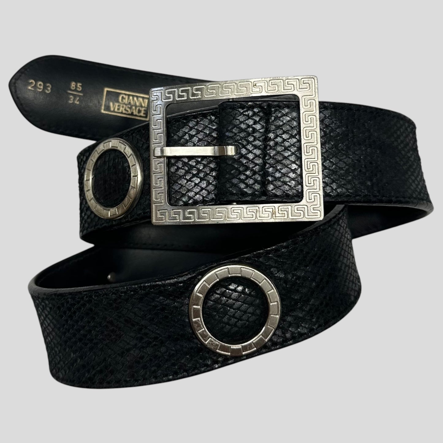 Gianni Versace 90’s Snakeskin Leather Greek Key Belt