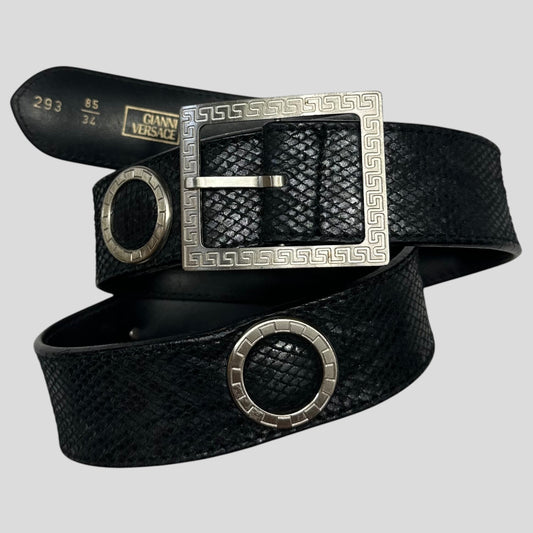 Gianni Versace 90’s Snakeskin Leather Greek Key Belt
