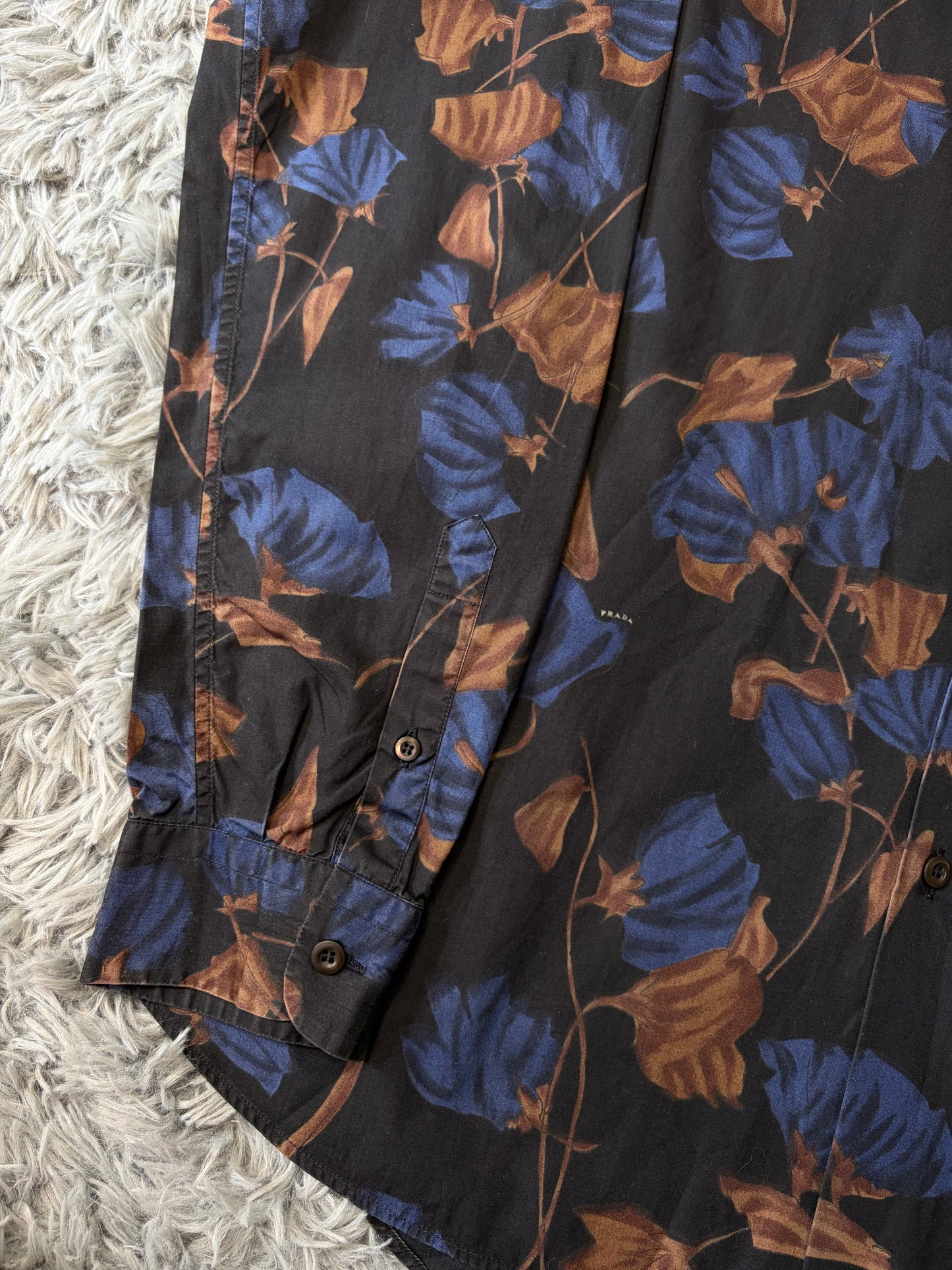 Prada Milano 2008 Hibiscus Black Floral Logo Shirt - M/L