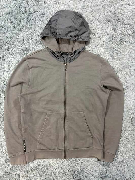 Prada 2021 Black Tab Grey Cotton Nylon Detailed Hoodie - M