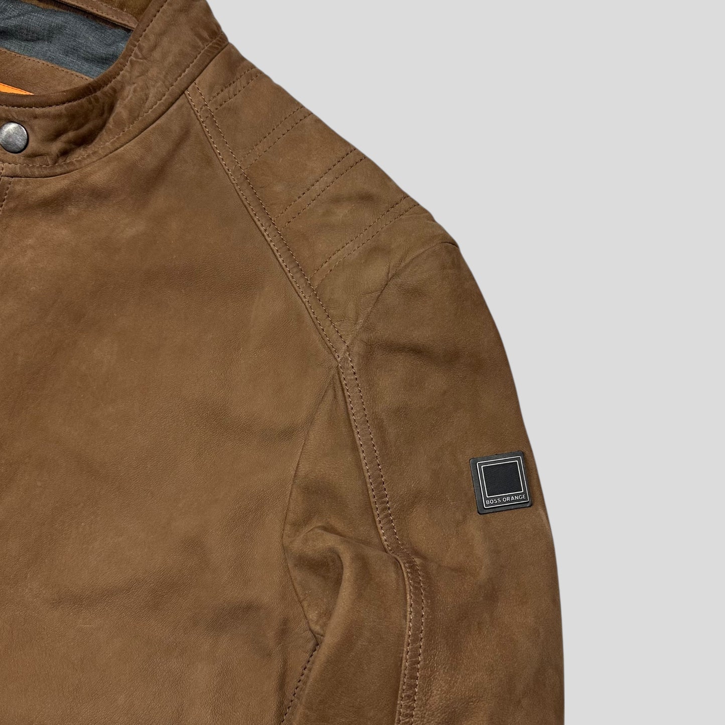 Hugo Boss Orange Leather Suede Moto Biker Jacket - M