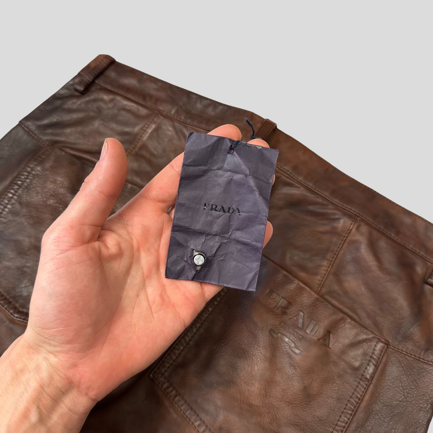 Prada Milano 00’s Embossed Logo Leather Biker Trousers - IT48