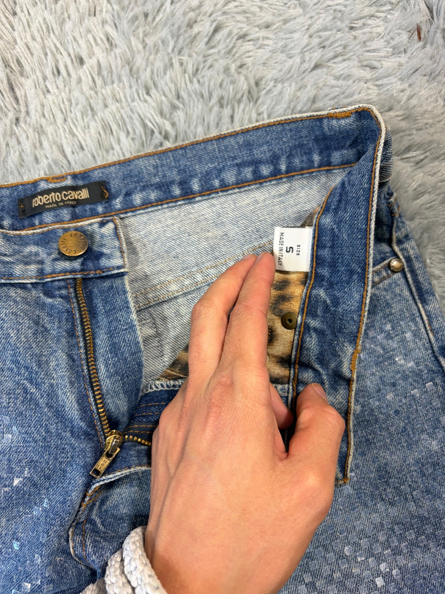 Roberto Cavalli 00’s Diamanté Square Embellished Crystal Jeans - S/M