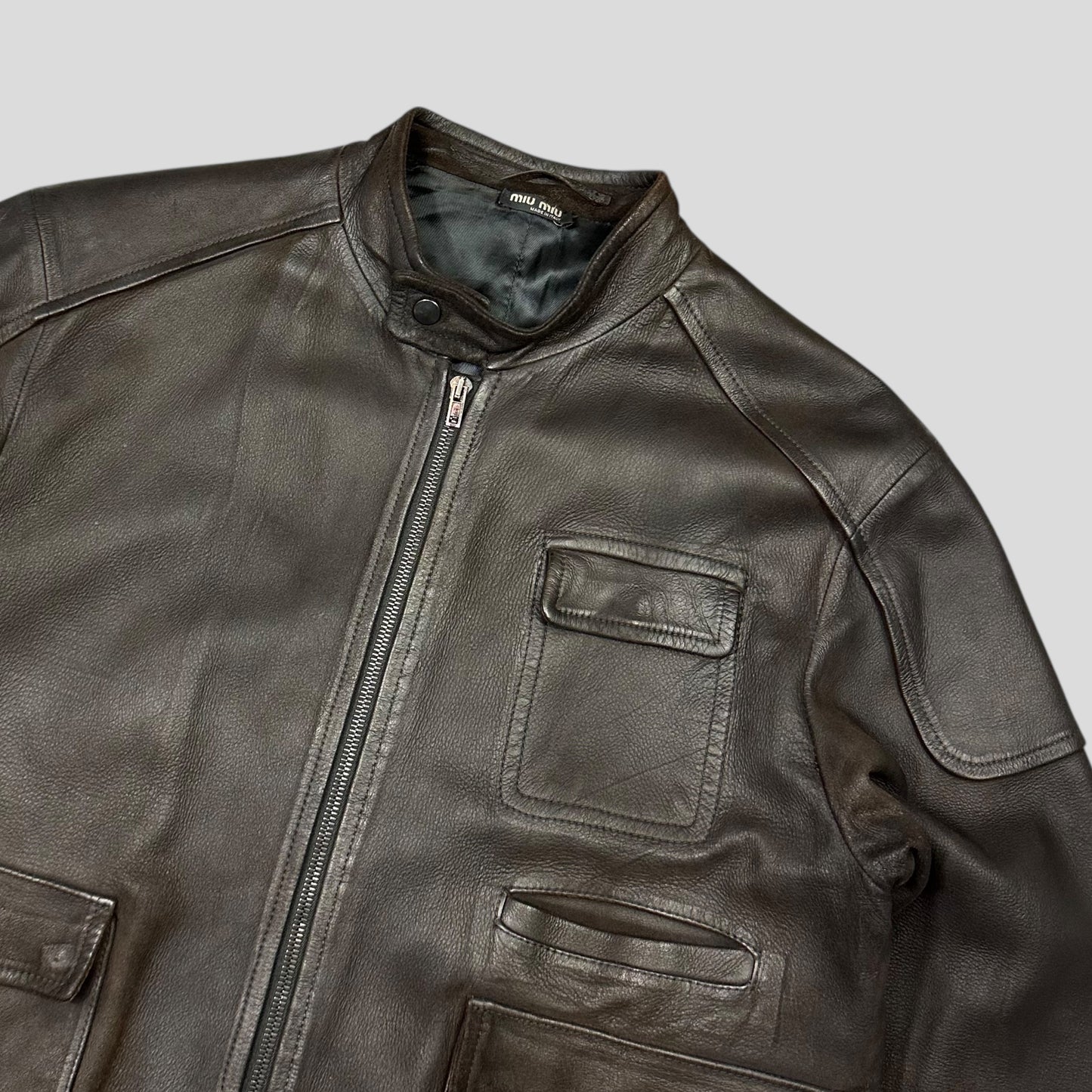 Miu Miu 2008 Lambskin Suede Leather Asymmetrical Bomber Jacket - IT52 (M/L)