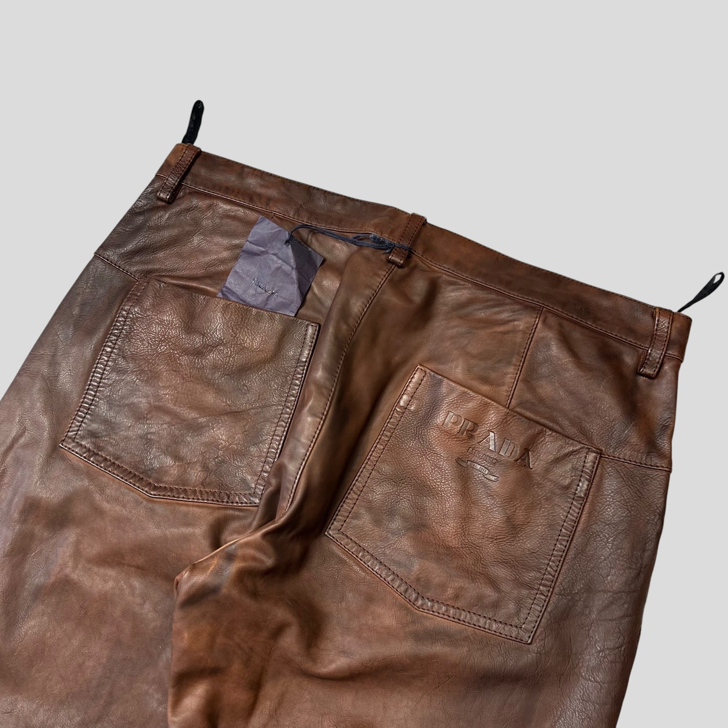 Prada Milano 00’s Embossed Logo Leather Biker Trousers - IT48