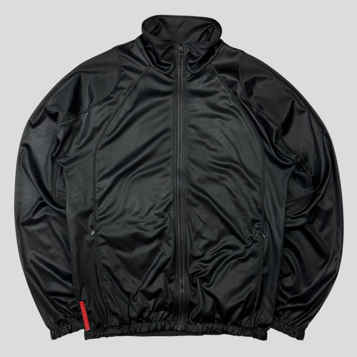 Prada Sport 2007 Jet Black Panelled Soft Polyester Harrington Jacket - M