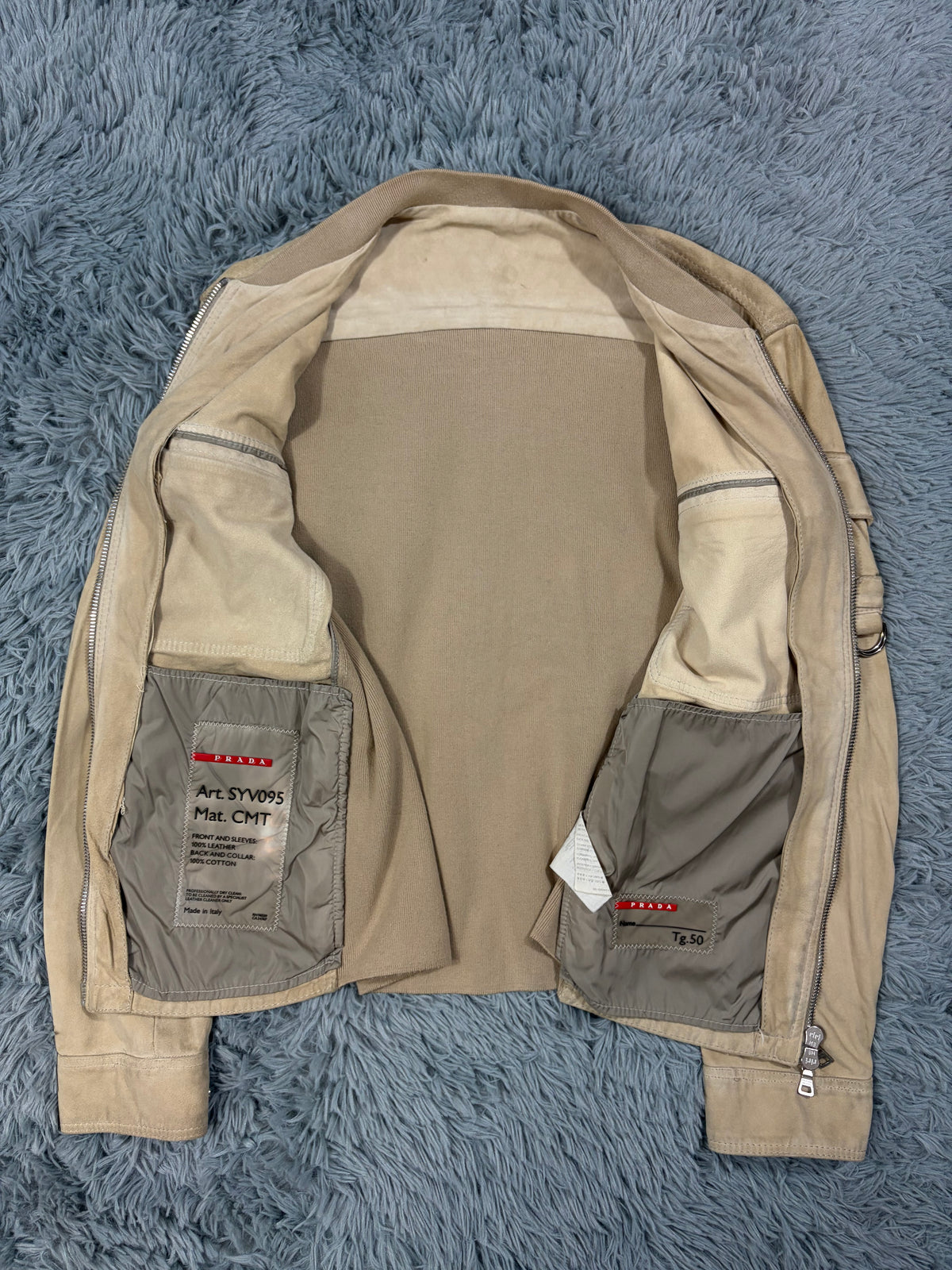 Prada Sport 00’s Suede Leather D-ring Cargo Biker Jacket - M