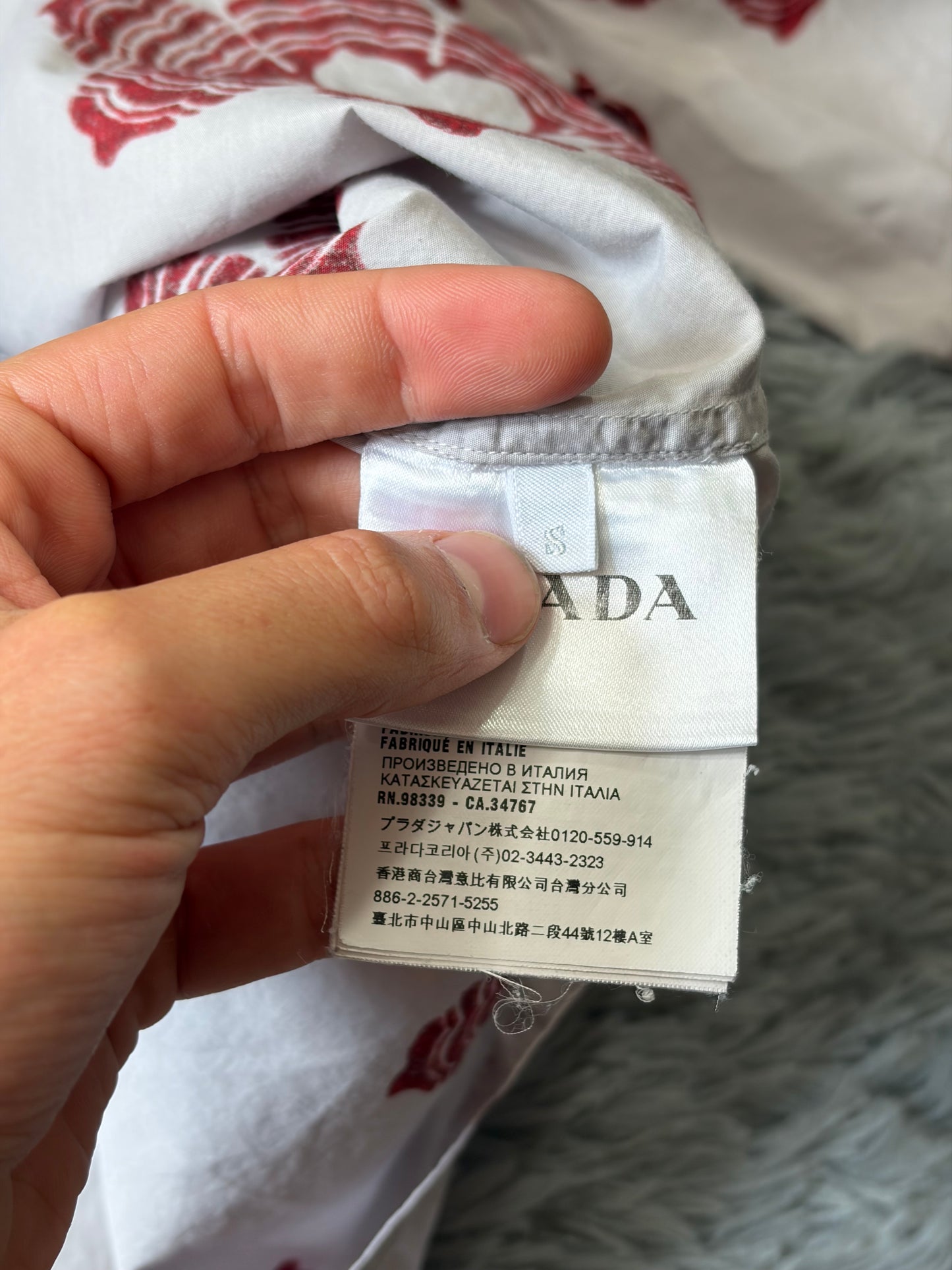 Prada 2016 Floral Logo Print Camp Collar Boxy Shirt - S/M