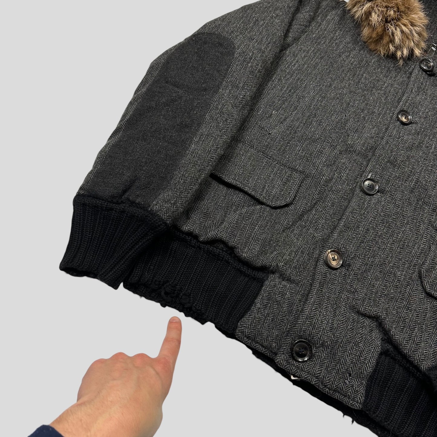 Moncler 00’s Herringbone Wool Down Detachable Fur Jacket - 3 (L)