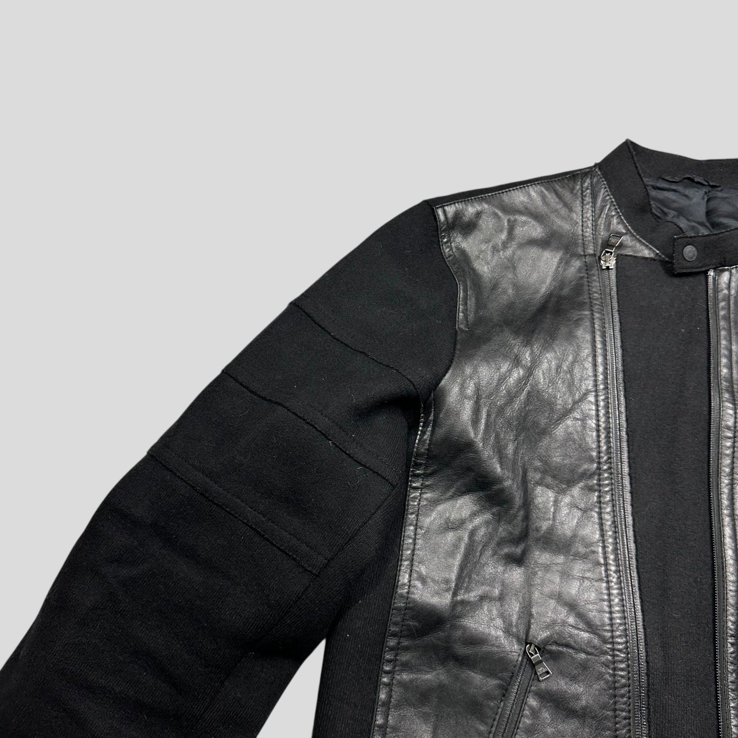 Neil Barrett 00’s Leather + Wool Modular Zip Panelled Biker Jacket - M