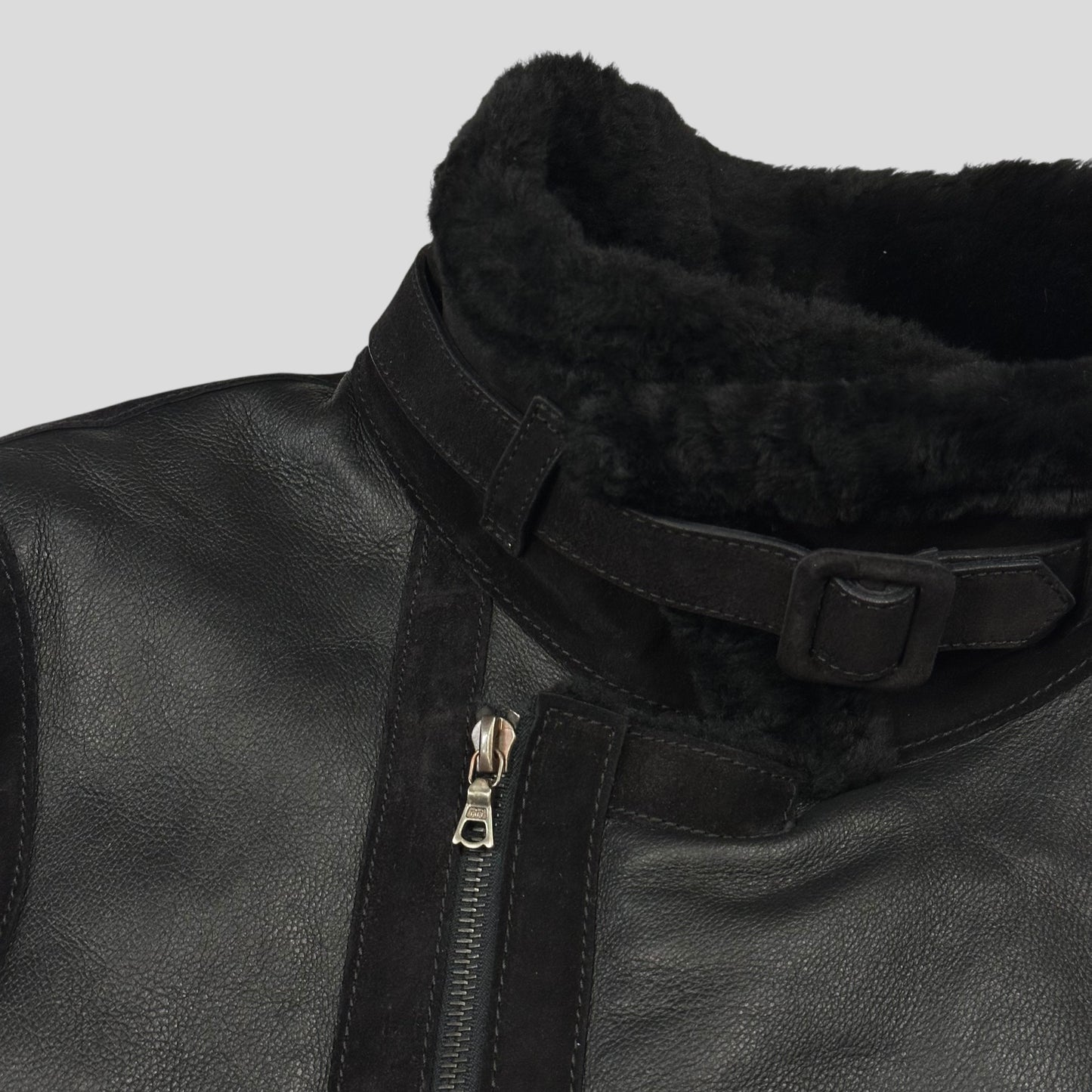 Neil Barrett Leather Lambskin Shearling Asymetrical Biker Jacket - S