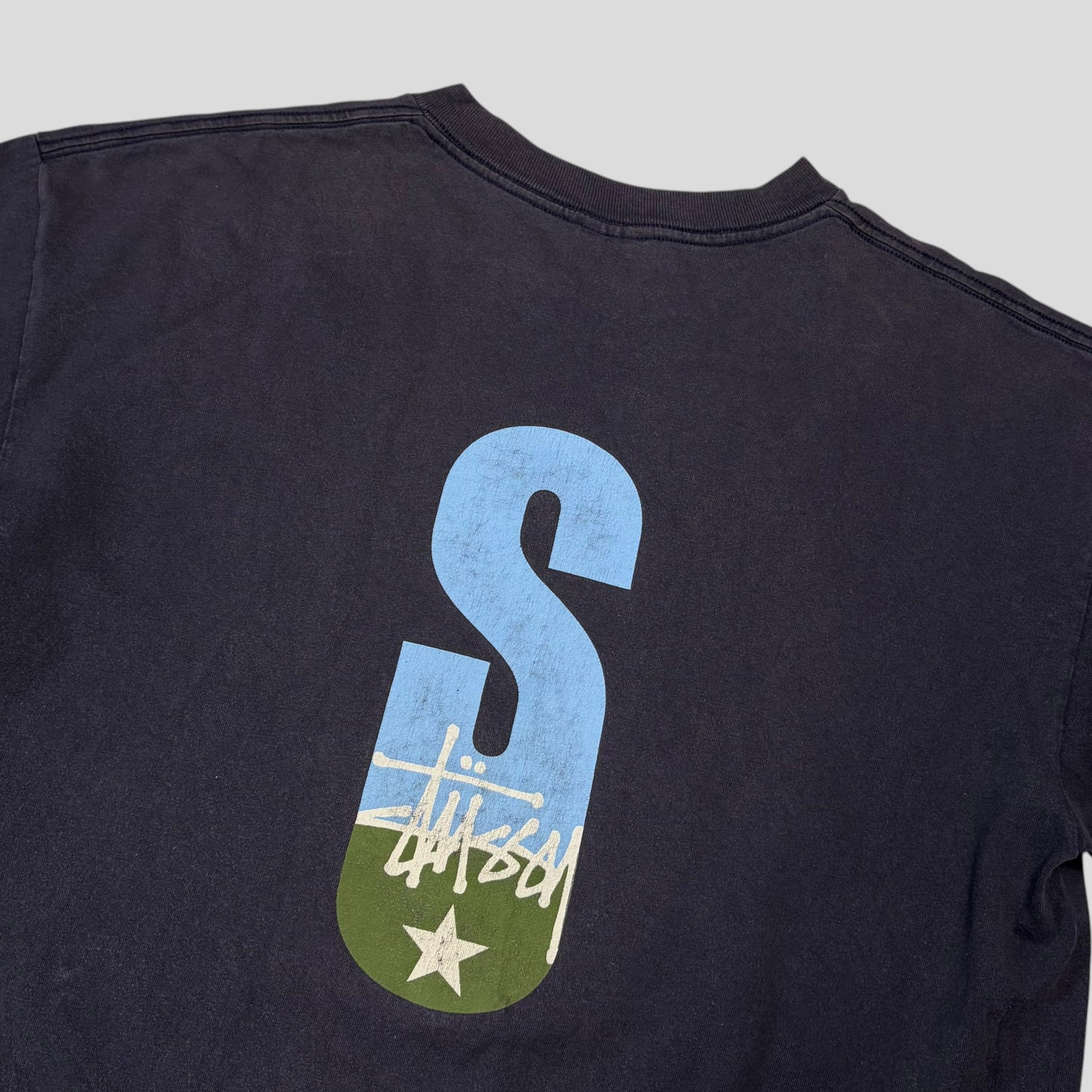 Stussy 1998 Big S Double Sky Logo  T-shirt - XL