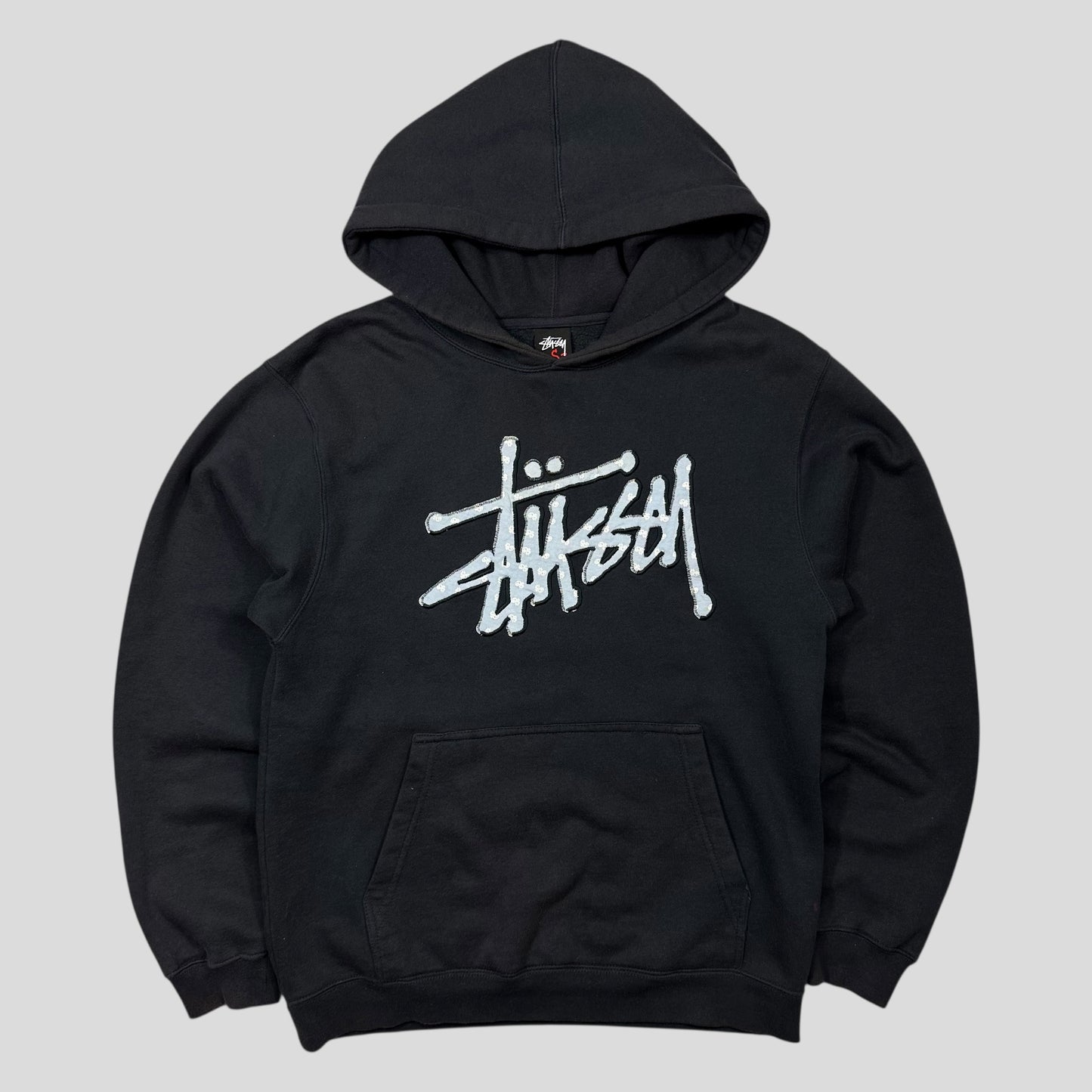 Stussy 00’s Embroidered Appliqué Monogram Logo Boxy Hoodie - S/M