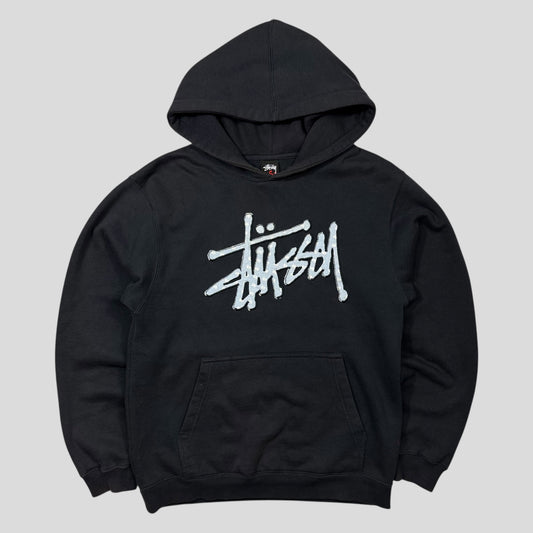 Stussy 00’s Embroidered Appliqué Monogram Logo Boxy Hoodie - S/M