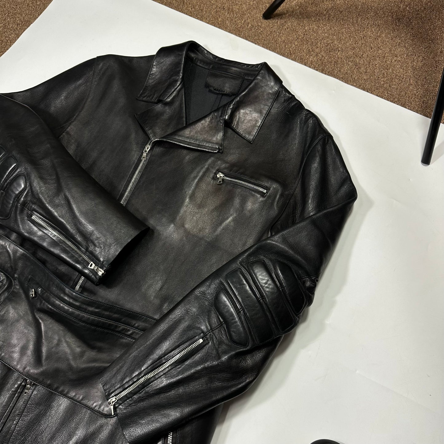 Prada FW99 Calf Leather Moto Long Jacket with Belt Bag - L