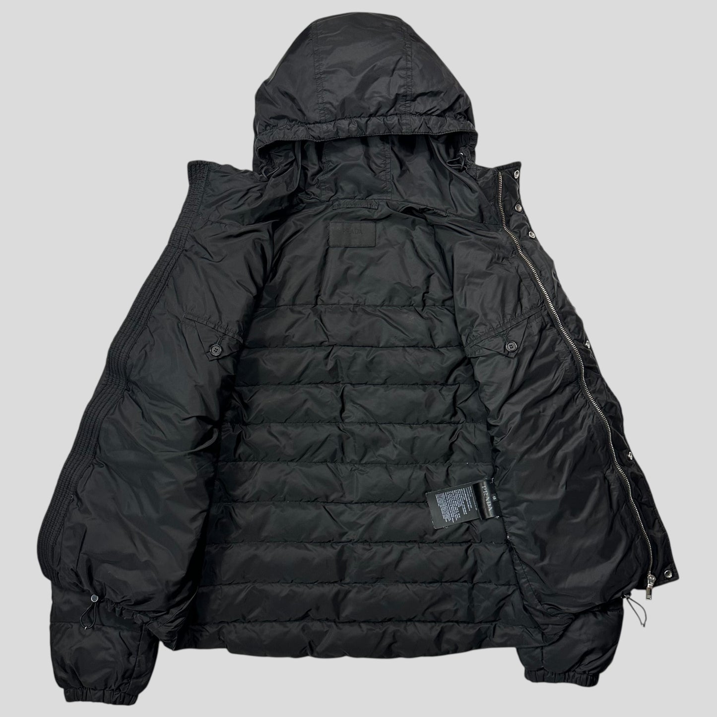 Prada 2018 Nylon Down Tri-Pocket Plaque Logo Puffer - S/M