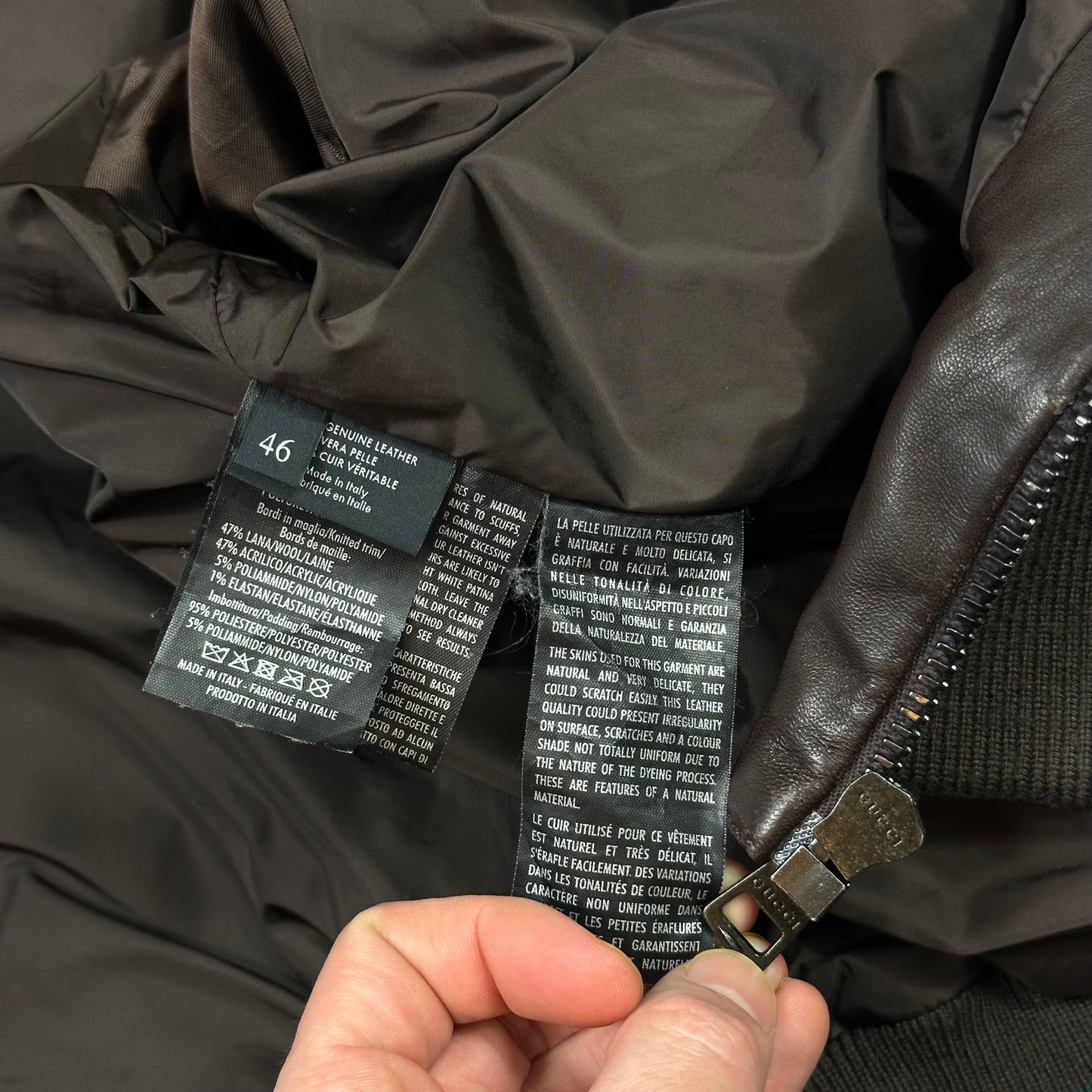 Gucci Brown Nappa Leather Hybrid Logo Bomber Jacket - IT46 (S)