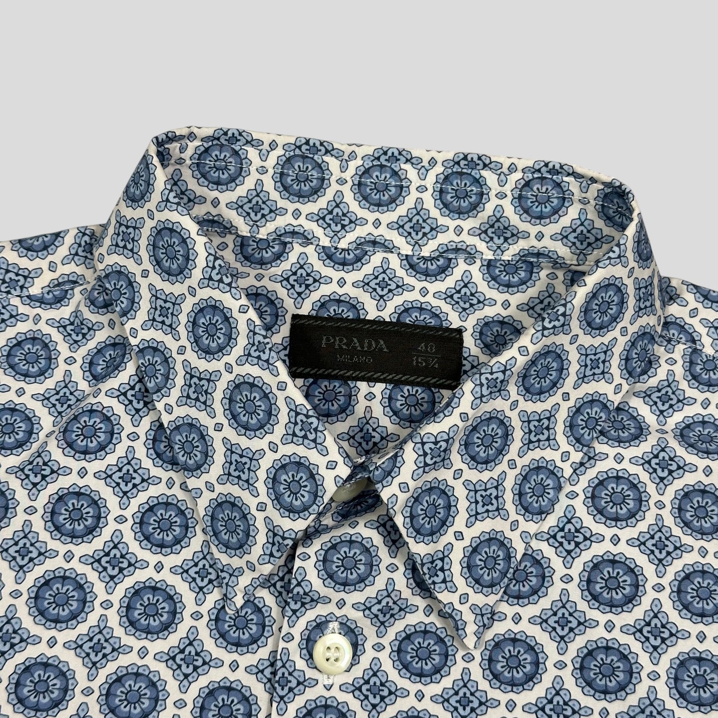 Prada 2020 Persian Geometric Print Boxy Cotton Logo Shirt - M/L