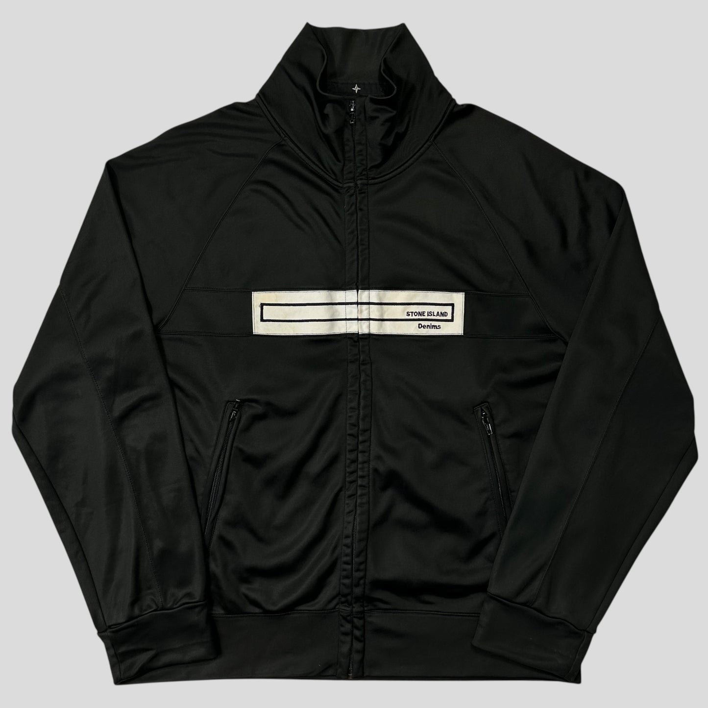 Stone Island AW04 Denims Spellout Logo Black Track Jacket - L