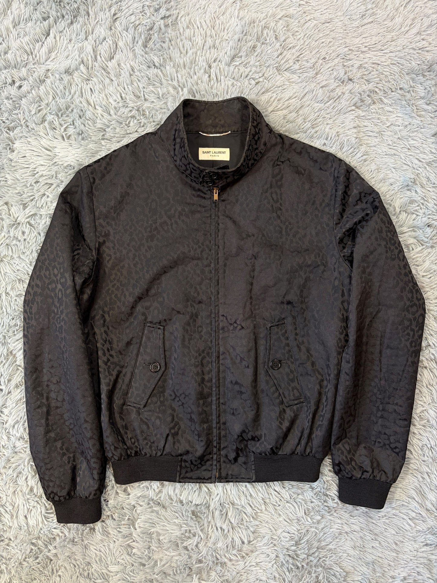 Saint Laurent SS14 Hedi Slimane Black Leopard Bomber Jacket - IT48