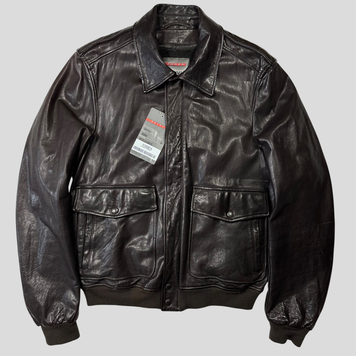 Prada Sport 2007 Leather Logo Antique Finish 2 in 1 Sherpa Flight Jacket - IT50 (M)