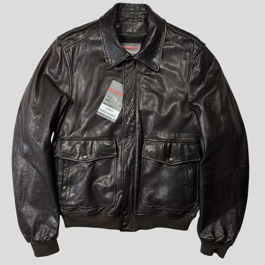 Prada Sport 2007 Leather Logo Antique Finish 2 in 1 Sherpa Flight Jacket - IT50 (M)