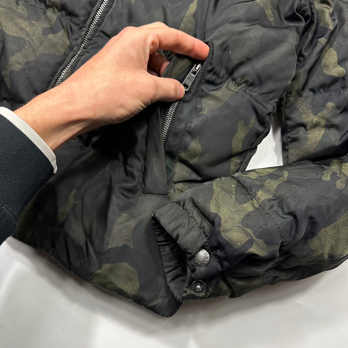 Prada Milano 2014 Green Camo Nylon Elder Down Leather Puffer - IT46
