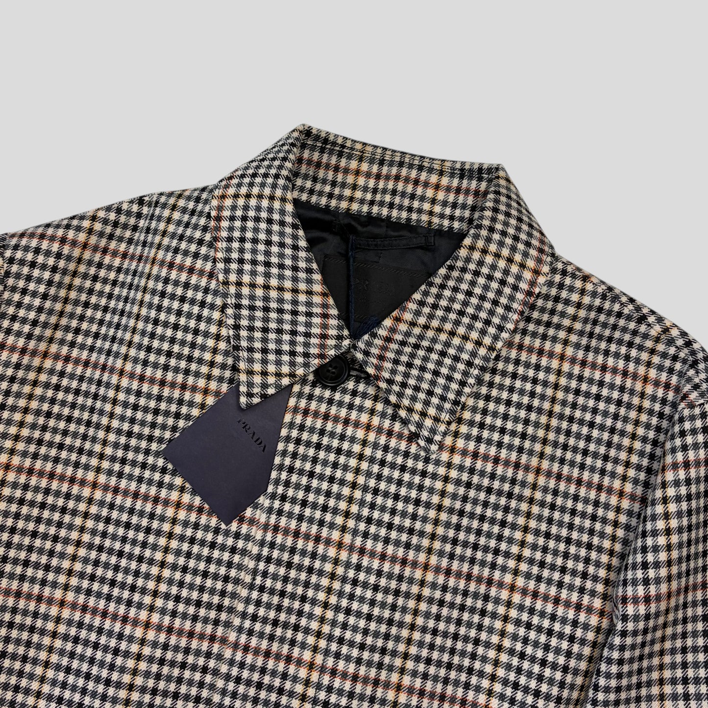 Prada 2020 Plaid Houndstooth Impermeable Virgin Wool Car Coat  - M