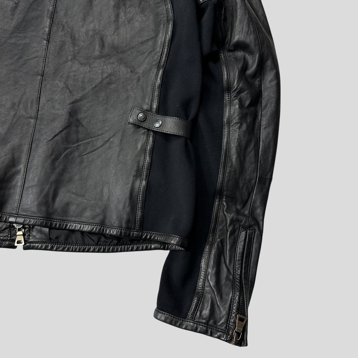 Prada Sport SS00 Leather Biker Curved Panelled Moto Jacket - IT48 (S)