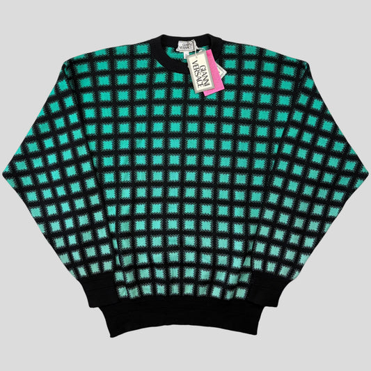 Gianni Versace 1991 Gradient Grid Graphic Knitted Wool Jumper - M/L