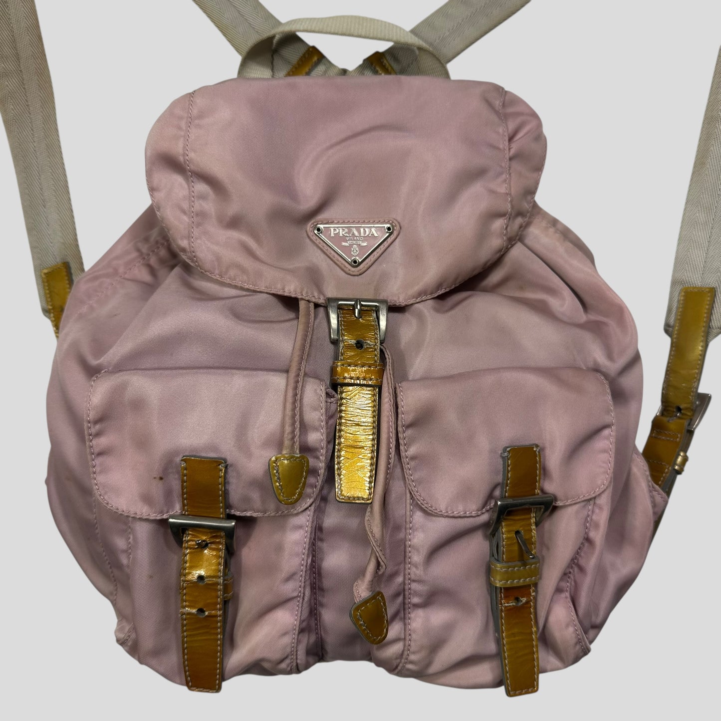 Prada Milano 00’s Triangle Plaque Logo Nylon Pink Backpack