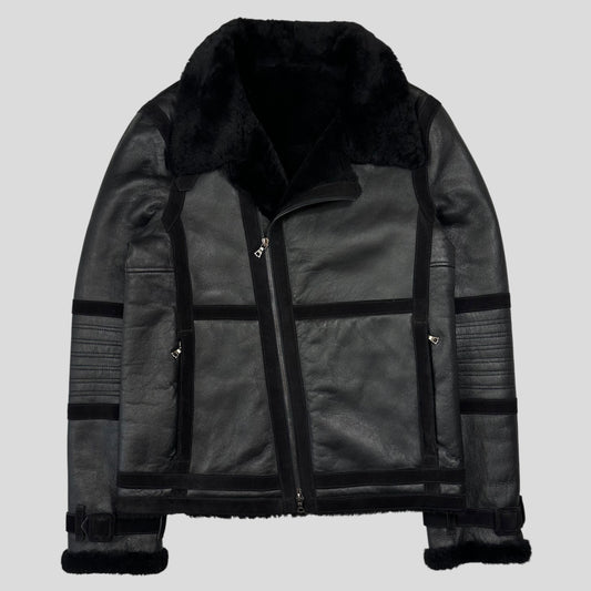 Neil Barrett Leather Lambskin Shearling Asymetrical Biker Jacket - S