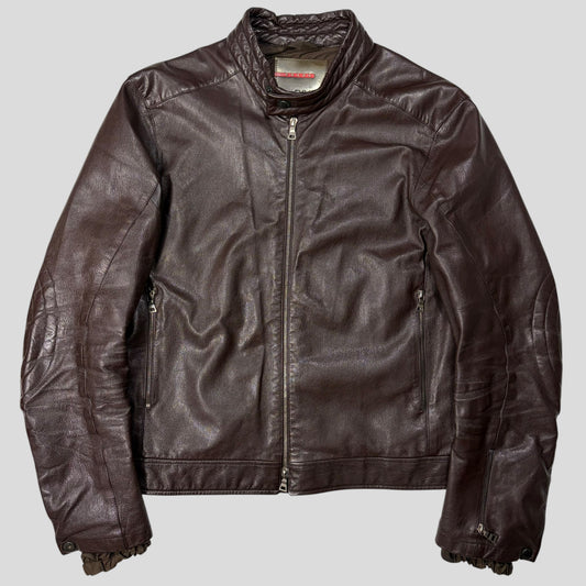 Prada SS00 Leather Articulated Elbow Detailed Moto Jacket - IT54