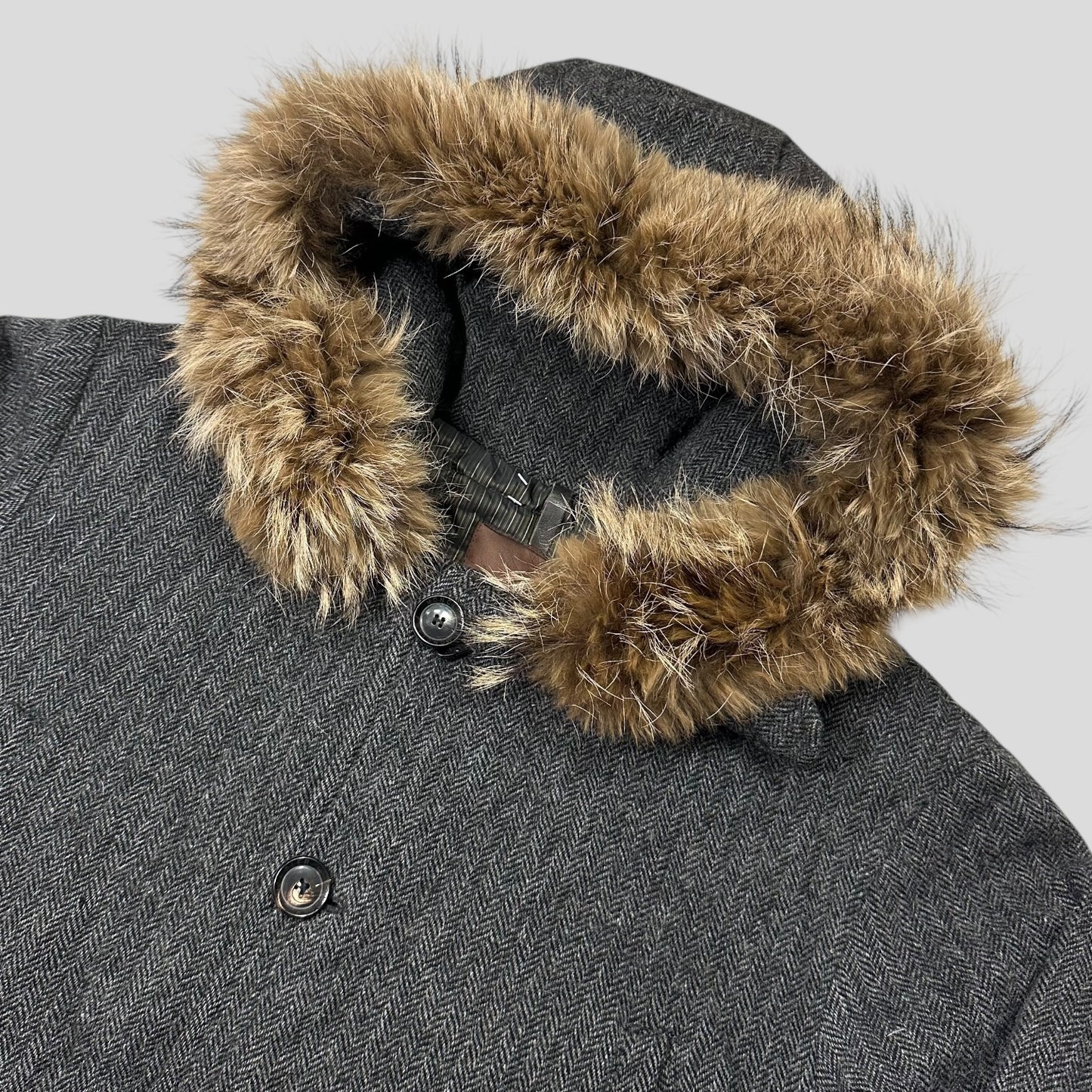 Moncler 00’s Herringbone Wool Down Detachable Fur Jacket - 3 (L)