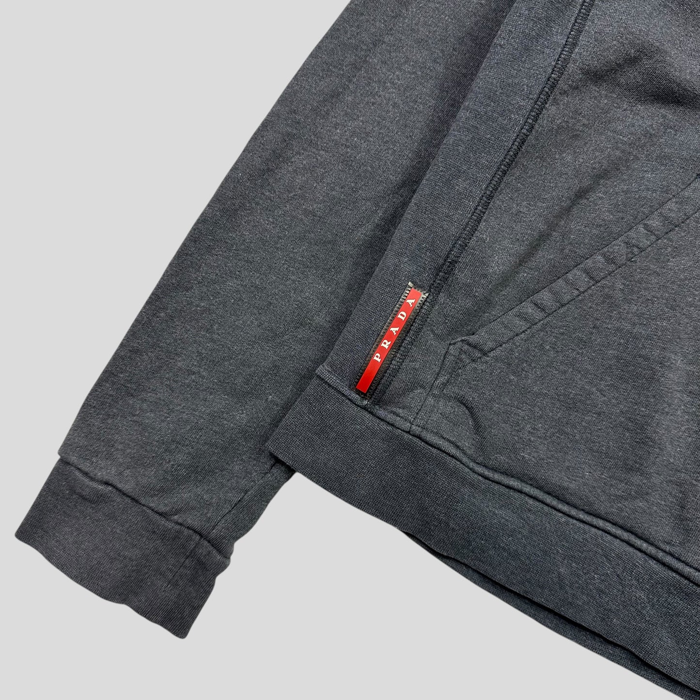 Prada 2014 Red Tab Grey Cotton Pullover Hoodie - M