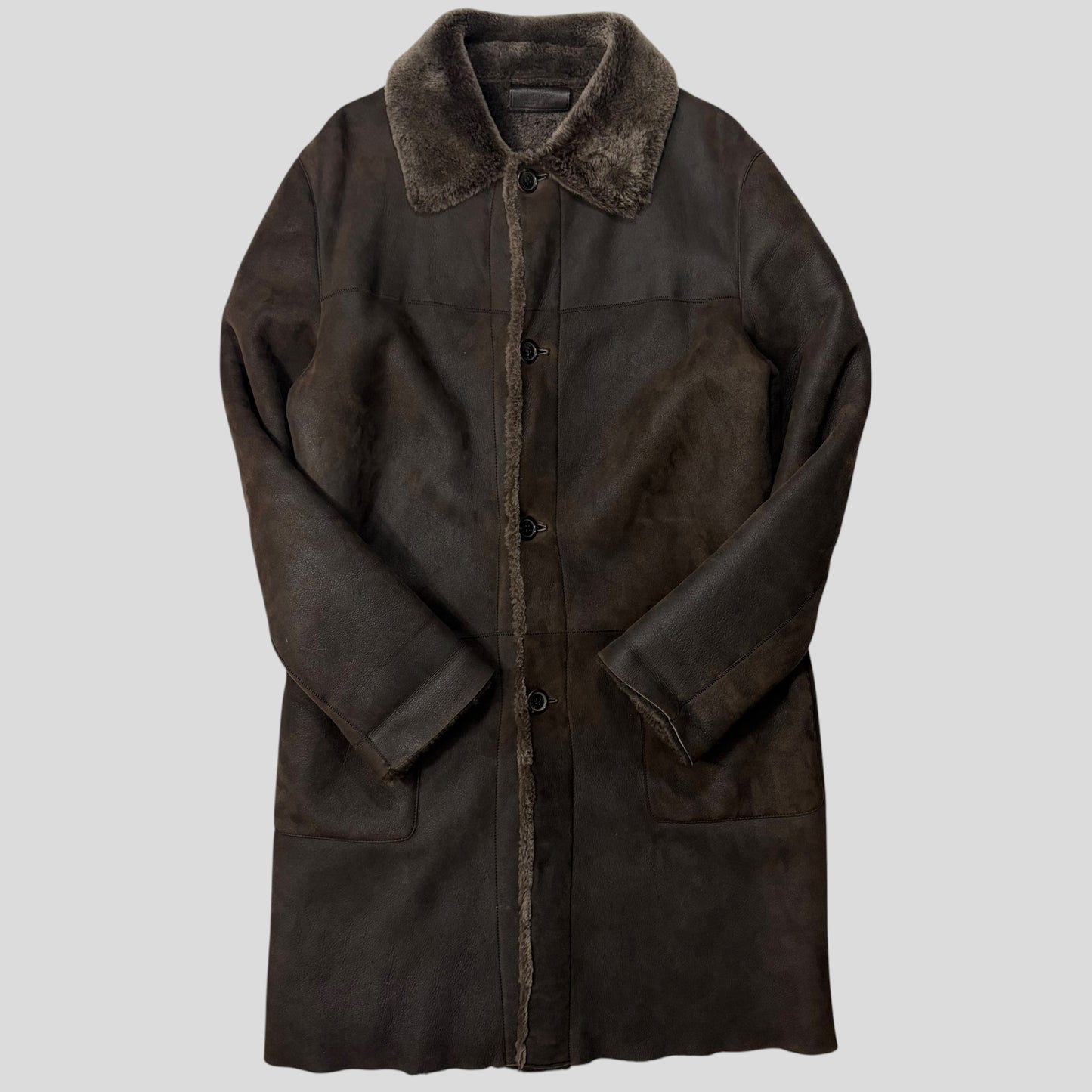 Prada Milano AW03 Shearling Sheepskin Leather Full Length Coat - M
